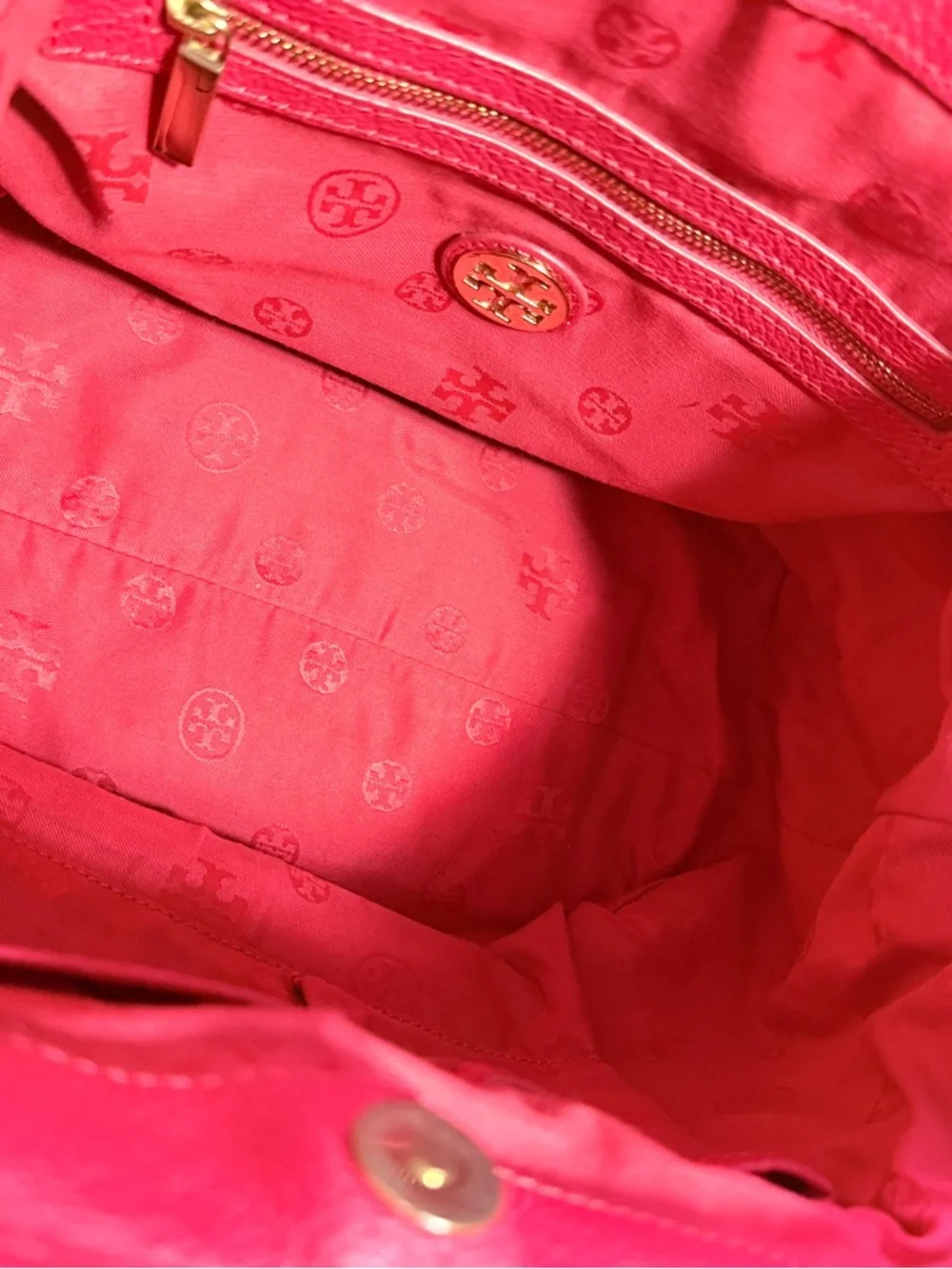 Tory Burch Pink Pebbled Leather Tote with Logo Medallion